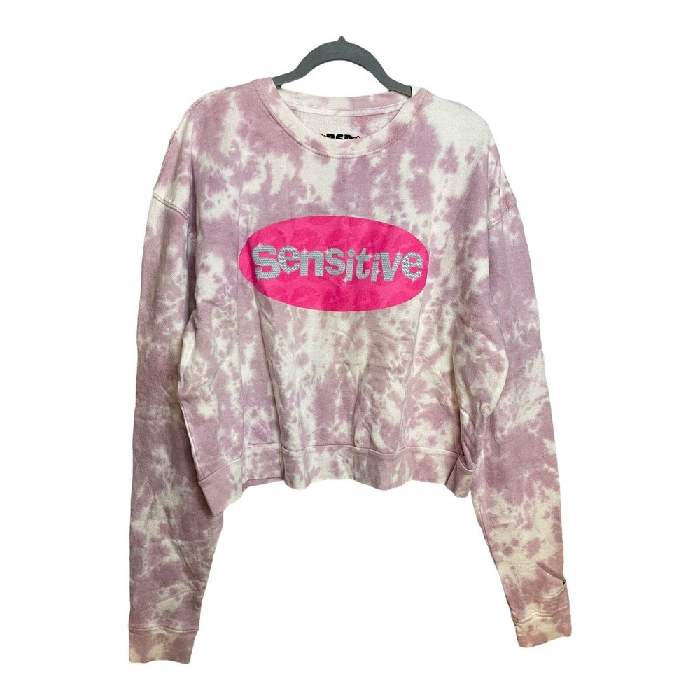 By Samii Ryan Purple and White Tie Dye Long Sleeve Crew‎ Neck Cropped Sweatshirt